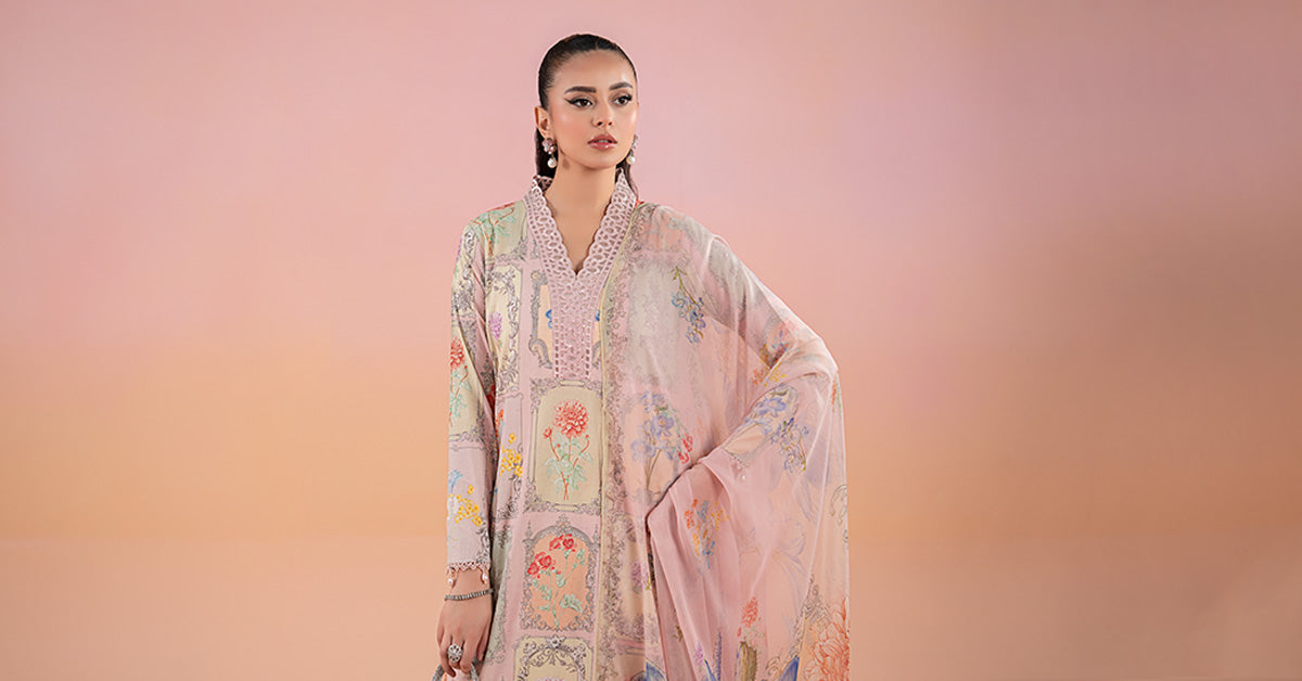 Pakistani Pink Embroidered Lawn 3-Piece Suit - Image 8