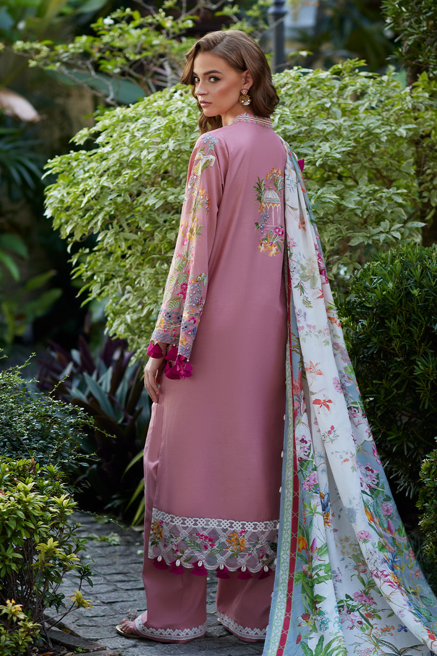 Pakistani Pink Embroidered Premium Lawn 3-Piece Suit - Image 2