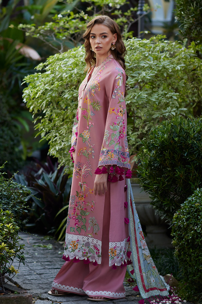 Pakistani Pink Embroidered Premium Lawn 3-Piece Suit - Image 4
