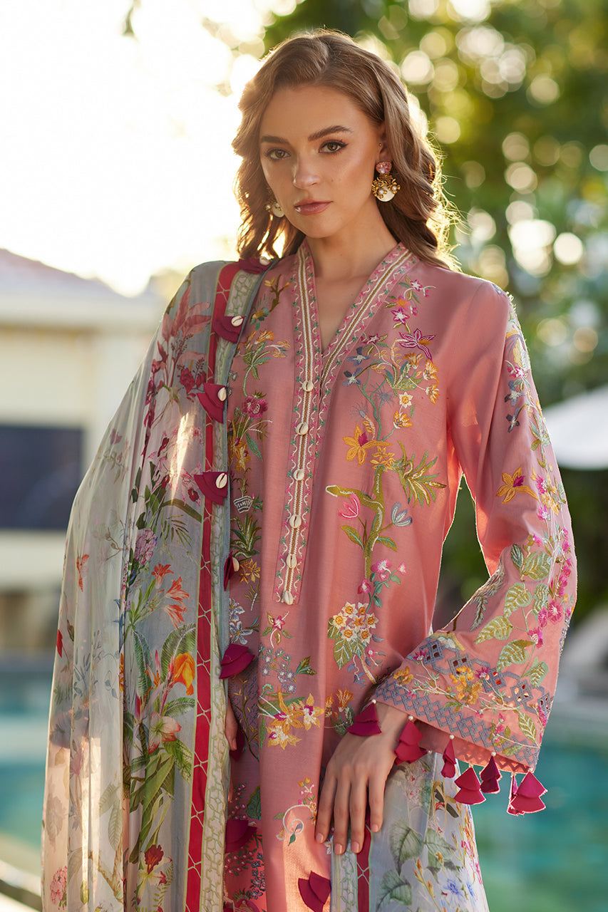 Pakistani Pink Embroidered Premium Lawn 3-Piece Suit - Image 5