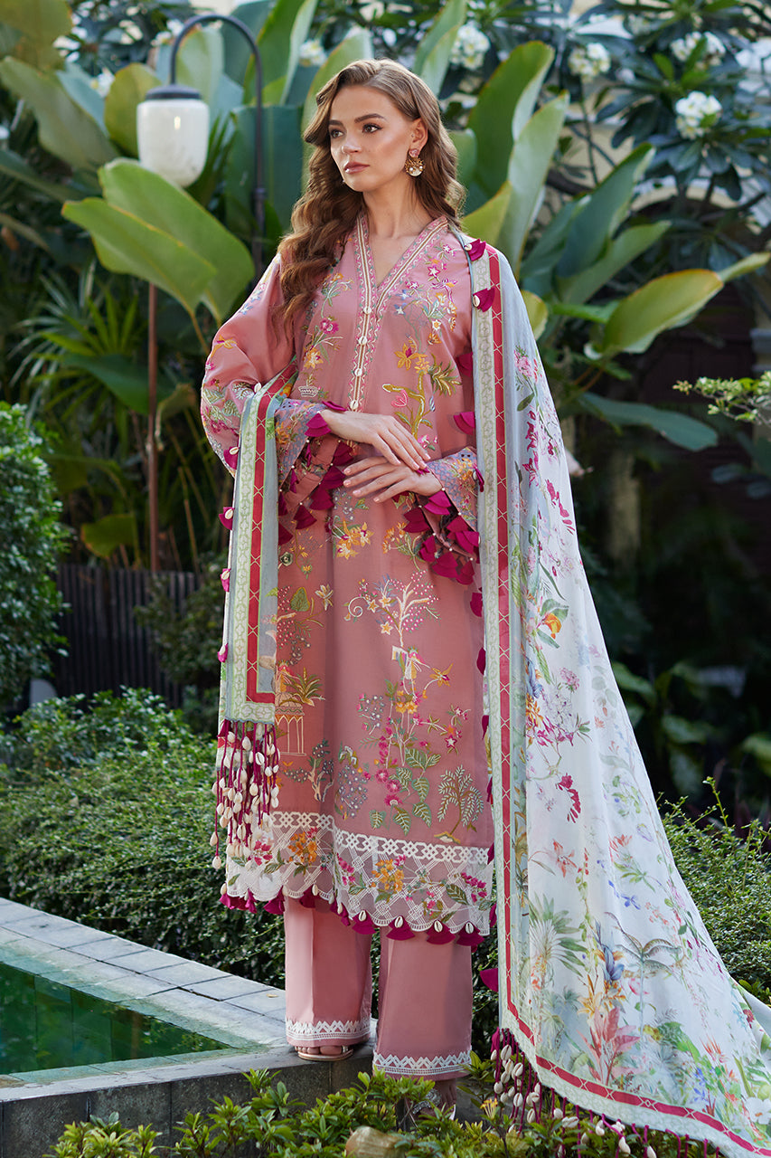 Pakistani Pink Embroidered Premium Lawn 3-Piece Suit - Image 6