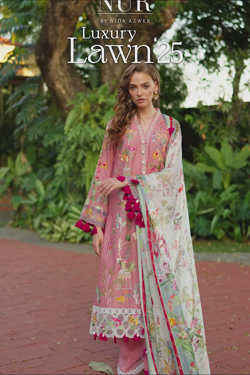 Pakistani Pink Embroidered Premium Lawn 3-Piece Suit - Image 7
