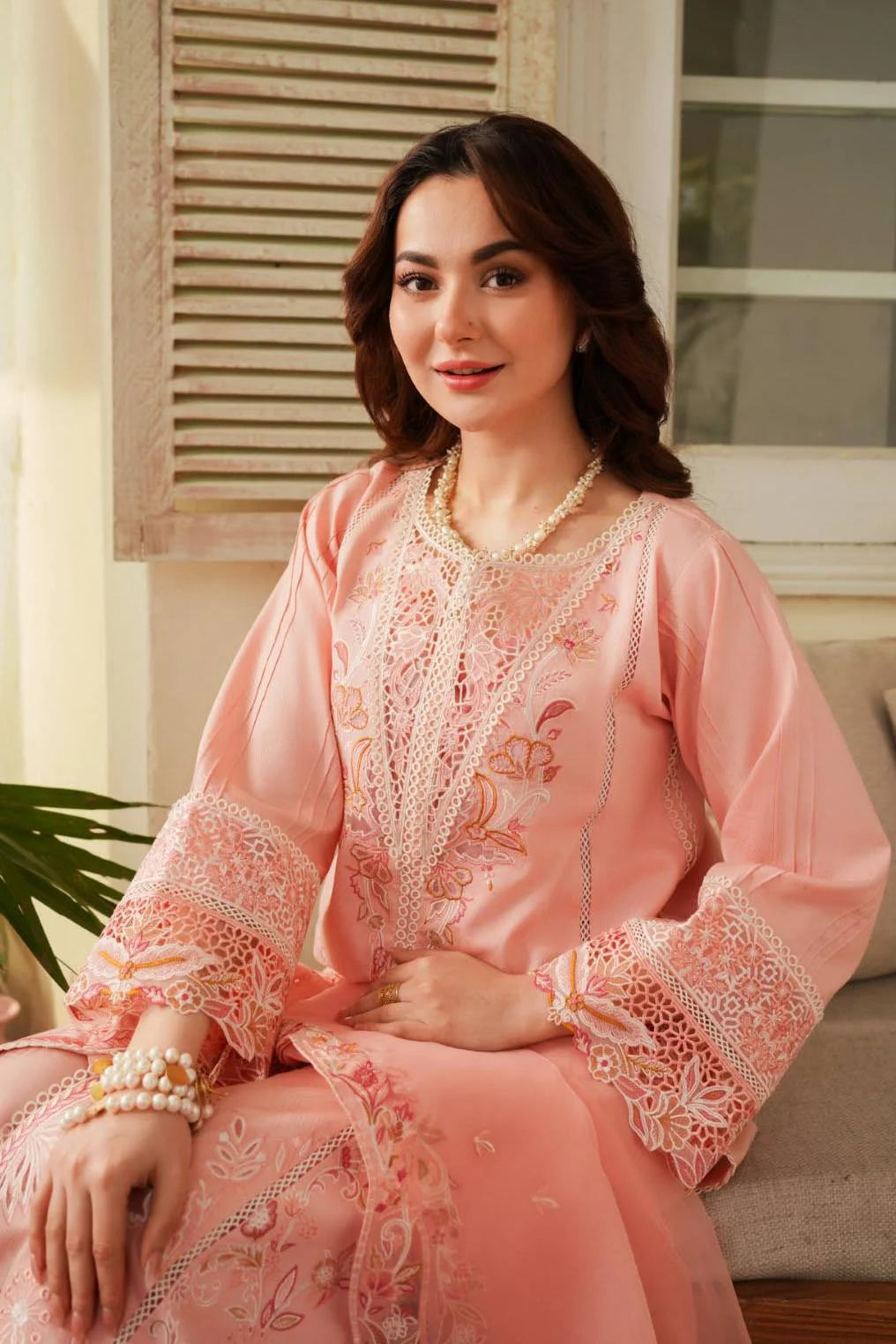 Sicily Pink Embroidered Lawn & Organza 3-Piece - Image 1