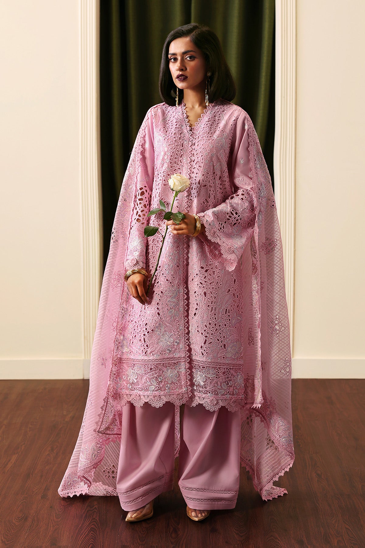 Pink Embroidered Lawn Salwar Kameez (3-Piece) - Image 1