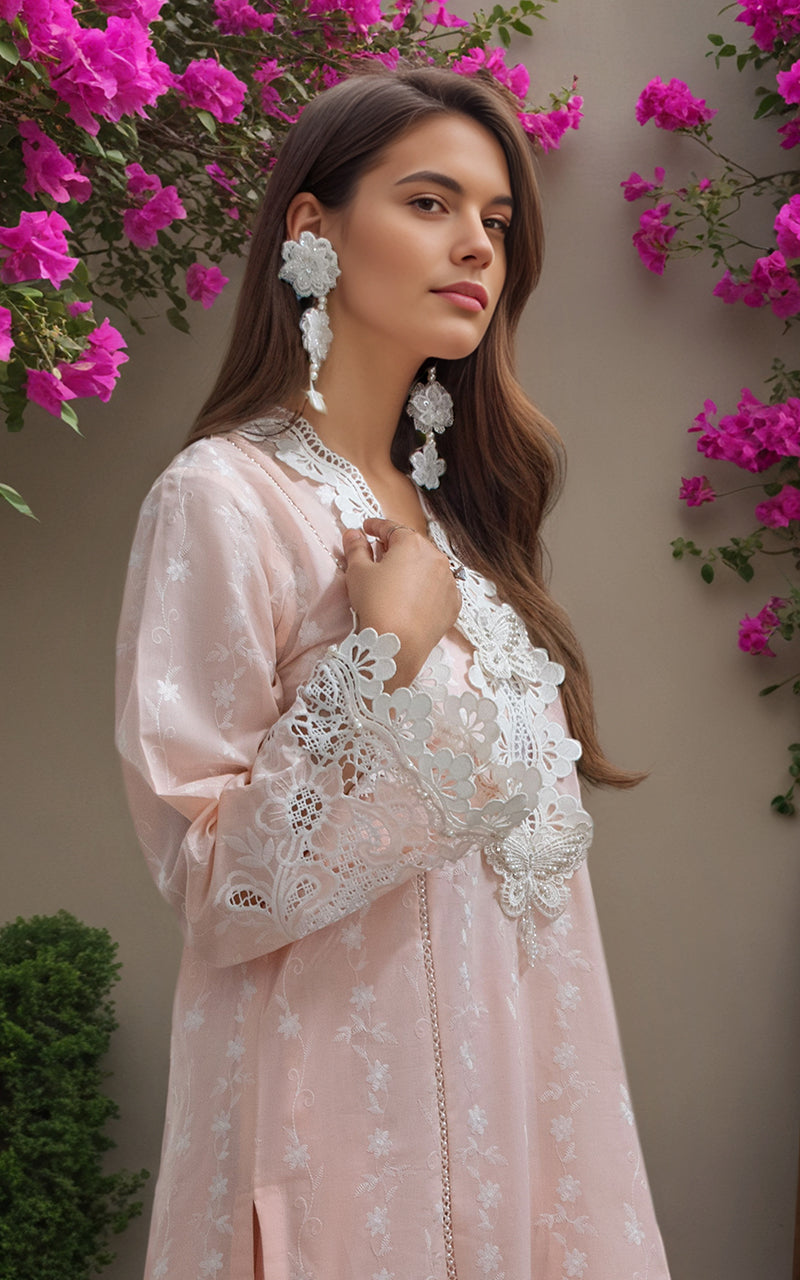 Pakistani Blush Pink Embroidered Lawn 2-Piece Suit - Image 1