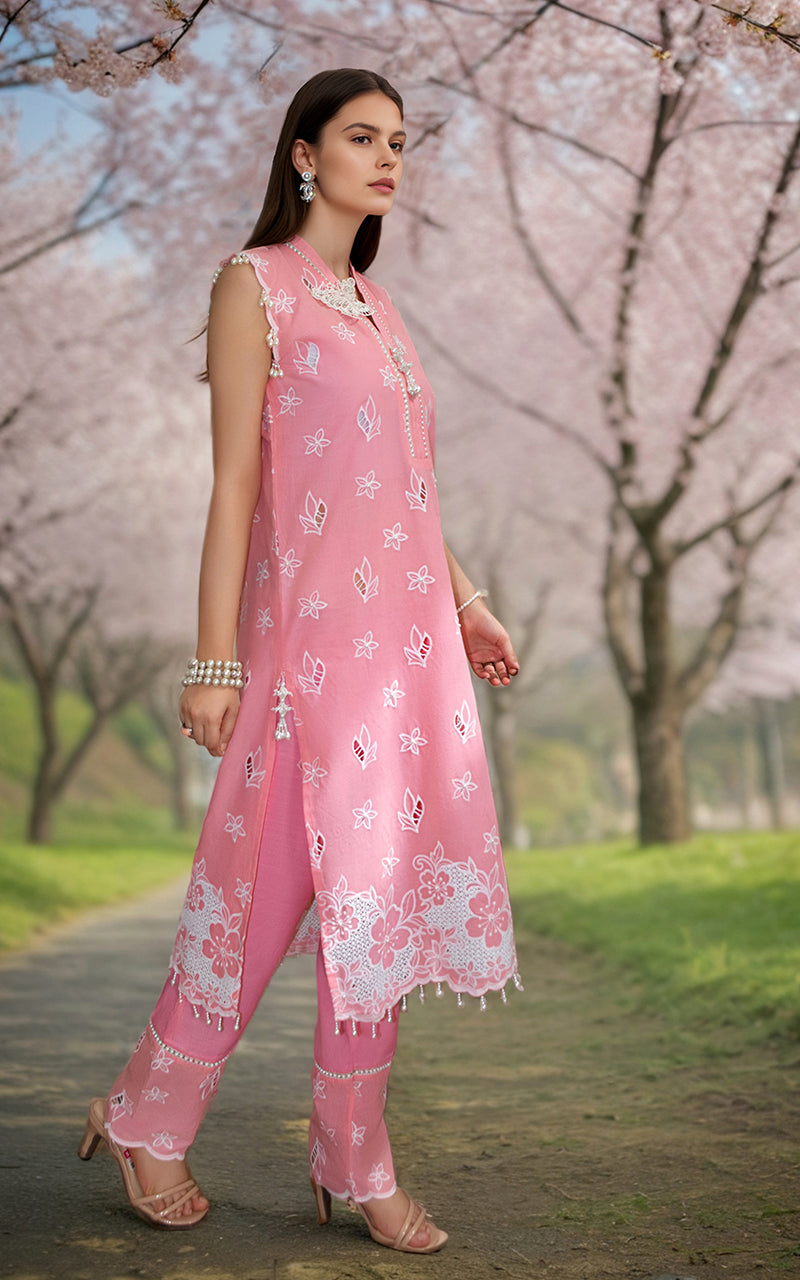 Pink Embroidered Lawn & Viscose Silk 2-Piece - Image 1