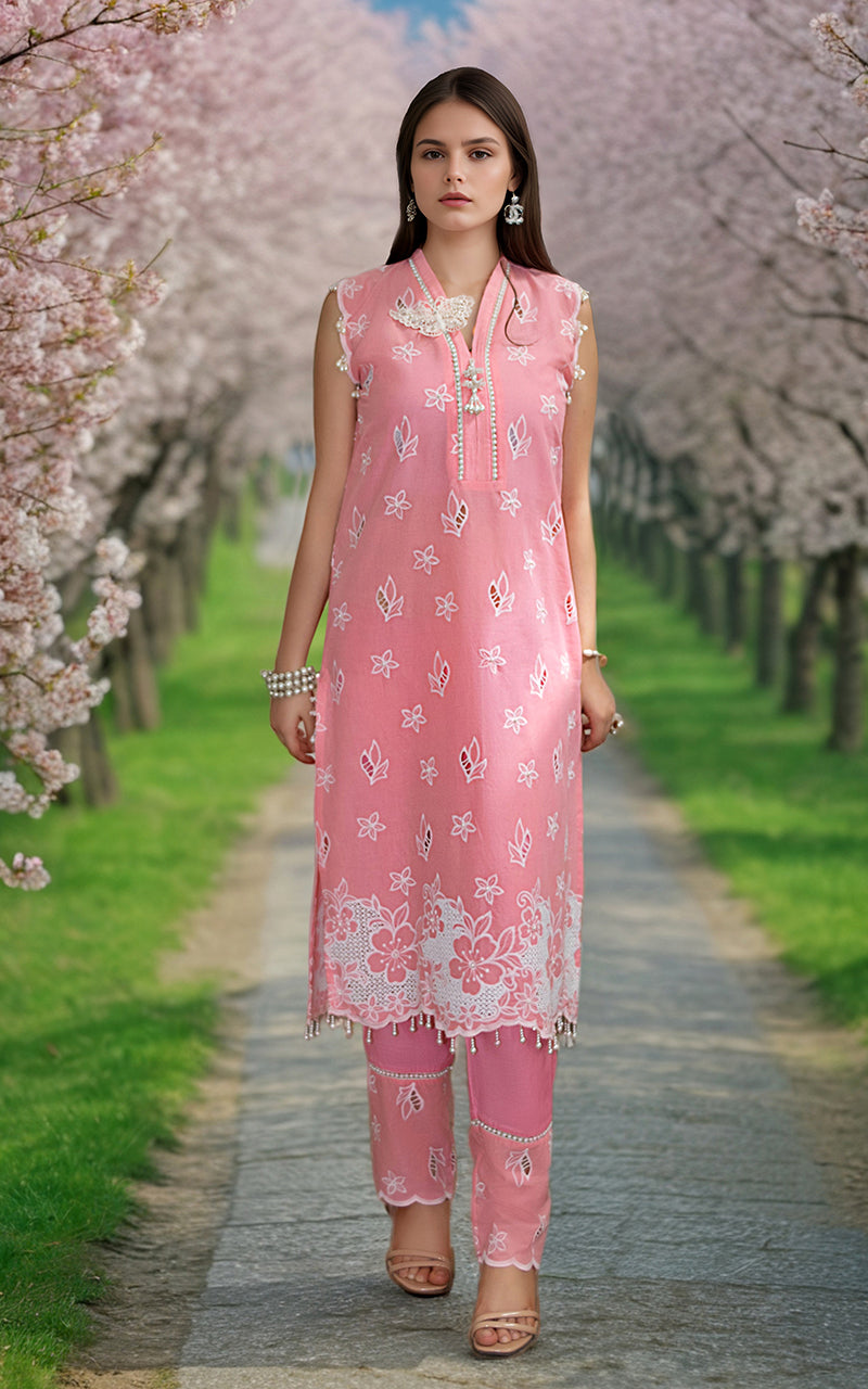 Pink Embroidered Lawn & Viscose Silk 2-Piece - Image 3