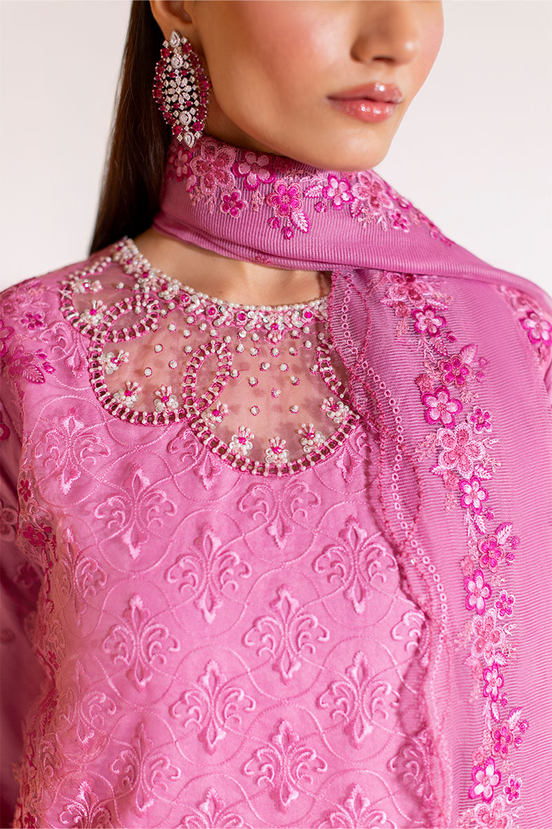 Pakistani Pink Embroidered Loom Cotton Net Salwar Kameez (3-Piece) - Image 3