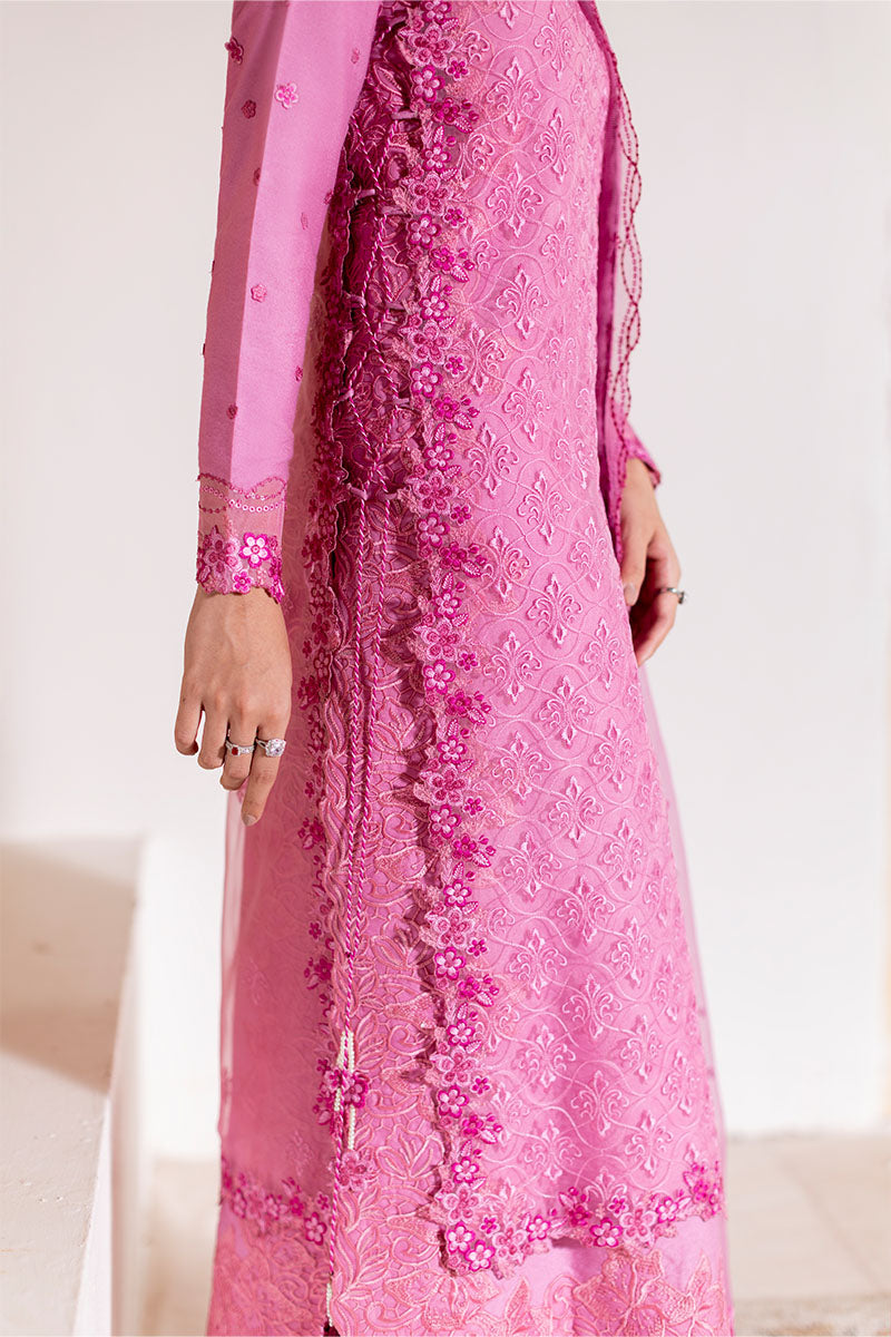 Pakistani Pink Embroidered Loom Cotton Net Salwar Kameez (3-Piece) - Image 4