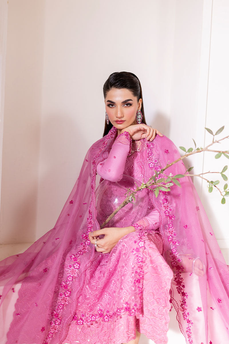 Pakistani Pink Embroidered Loom Cotton Net Salwar Kameez (3-Piece) - Image 7