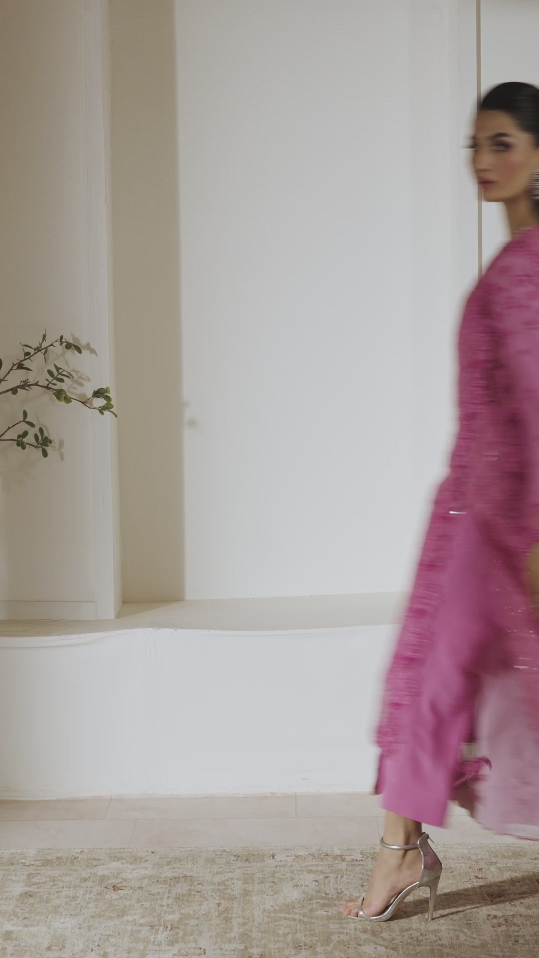 Pakistani Pink Embroidered Loom Cotton Net Salwar Kameez (3-Piece) - Image 9