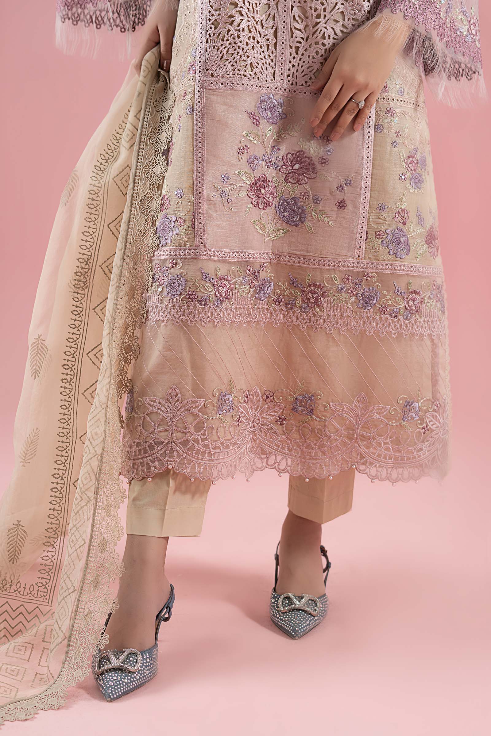 Pakistani Pink Beige Embroidered Masoori Lawn 3-Piece Suit - Image 4