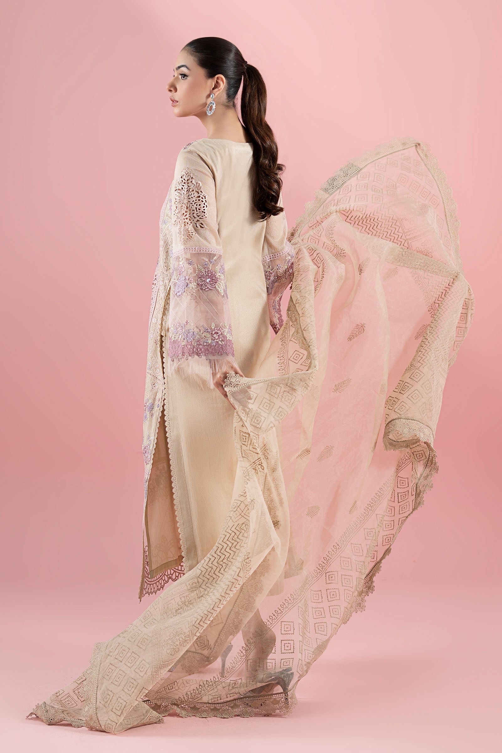 Pakistani Pink Beige Embroidered Masoori Lawn 3-Piece Suit - Image 7