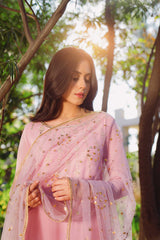 Pakistani Powder Pink Kundun & Crystal Net Salwar Kameez (3-Piece) - Image 7