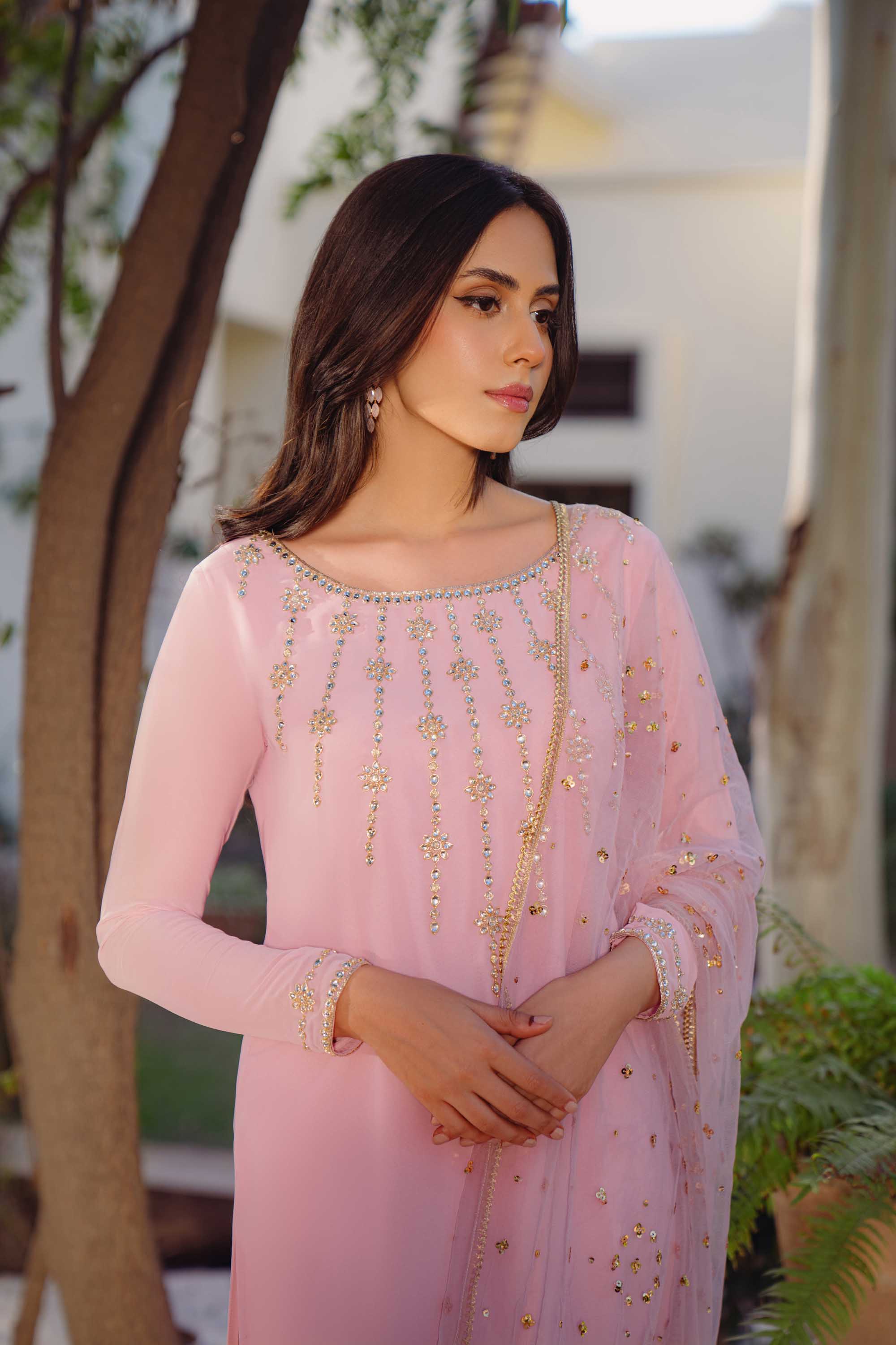 Powder Pink Kundun Embellished Salwar Kameez (3-Piece) - Image 5
