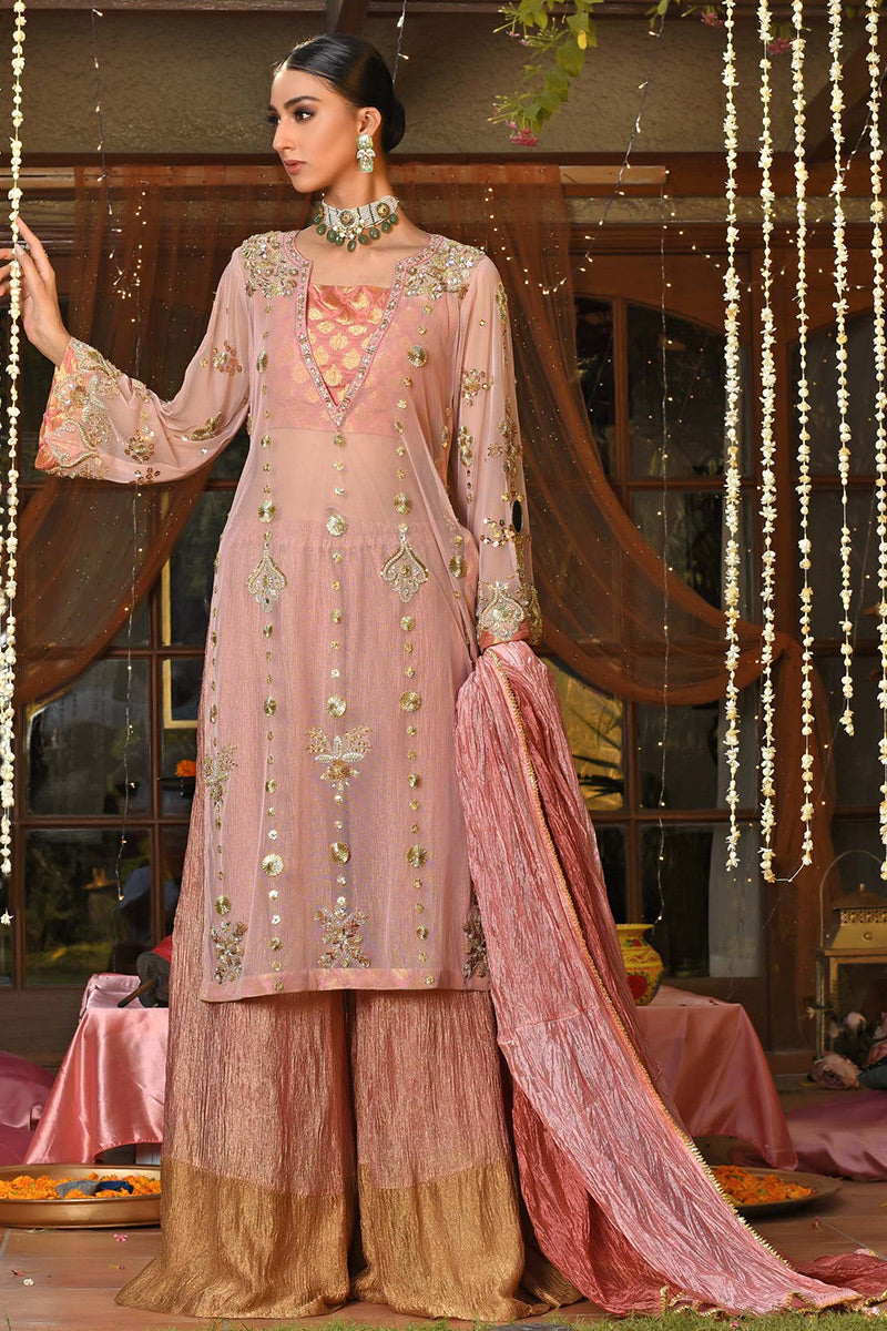 Blush Pink Zardozi Net Salwar Kameez (3-Piece) - Image 1