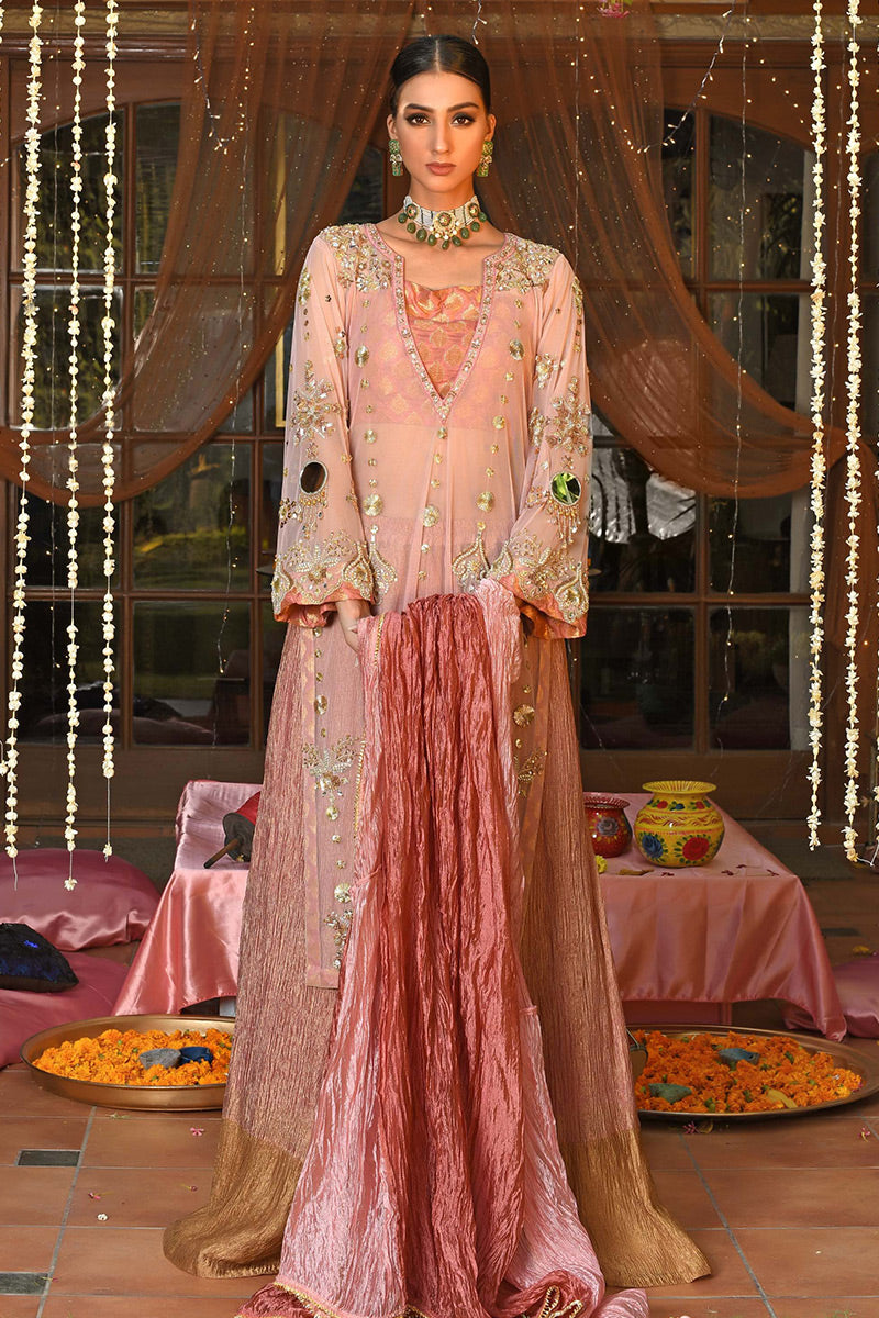 Blush Pink Zardozi Net Salwar Kameez (3-Piece) - Image 3