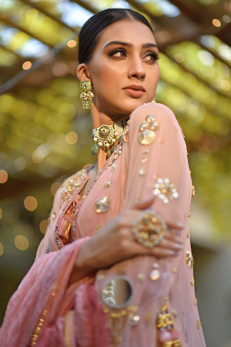 Blush Pink Zardozi Net Salwar Kameez (3-Piece) - Image 6