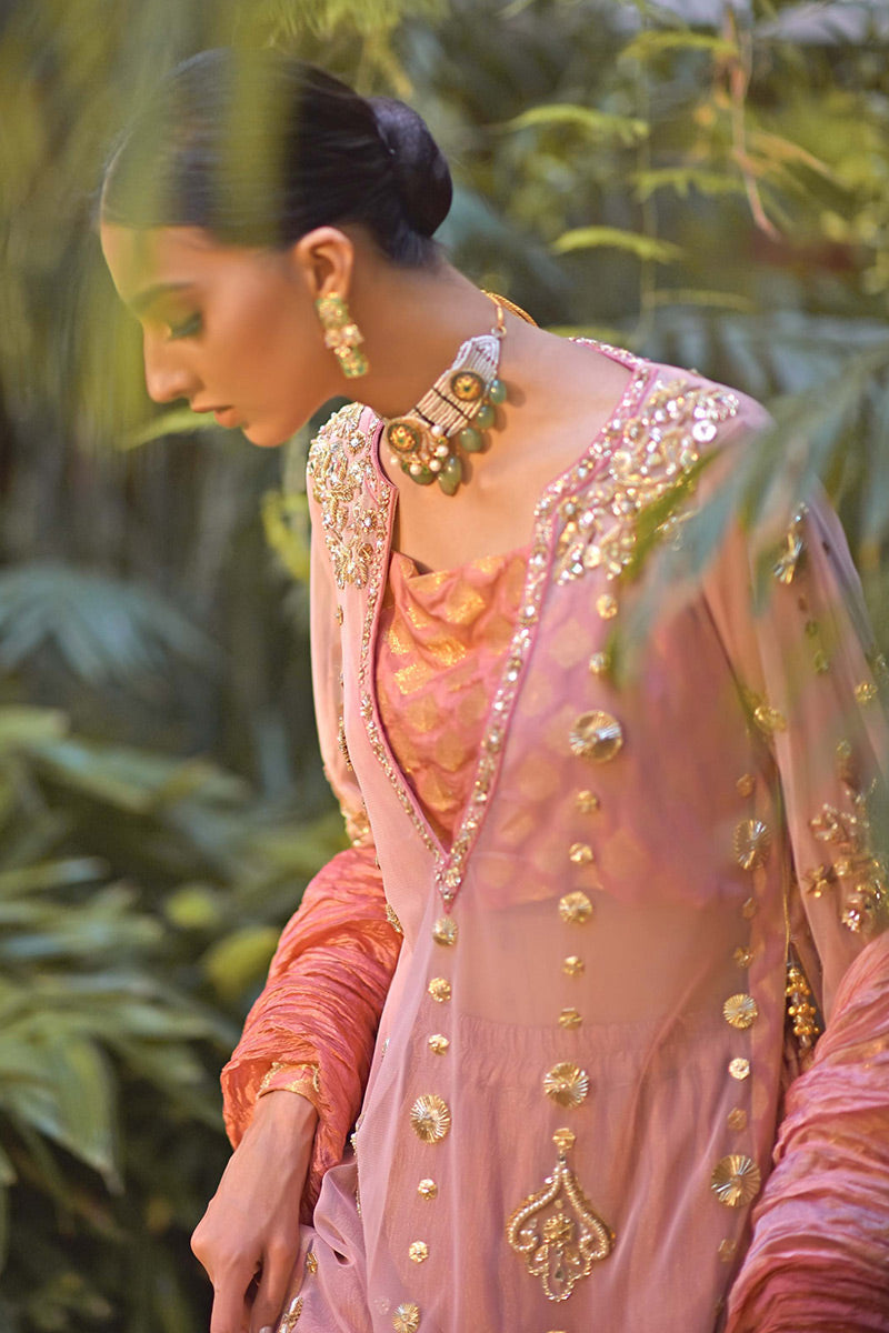 Blush Pink Zardozi Net Salwar Kameez (3-Piece) - Image 8