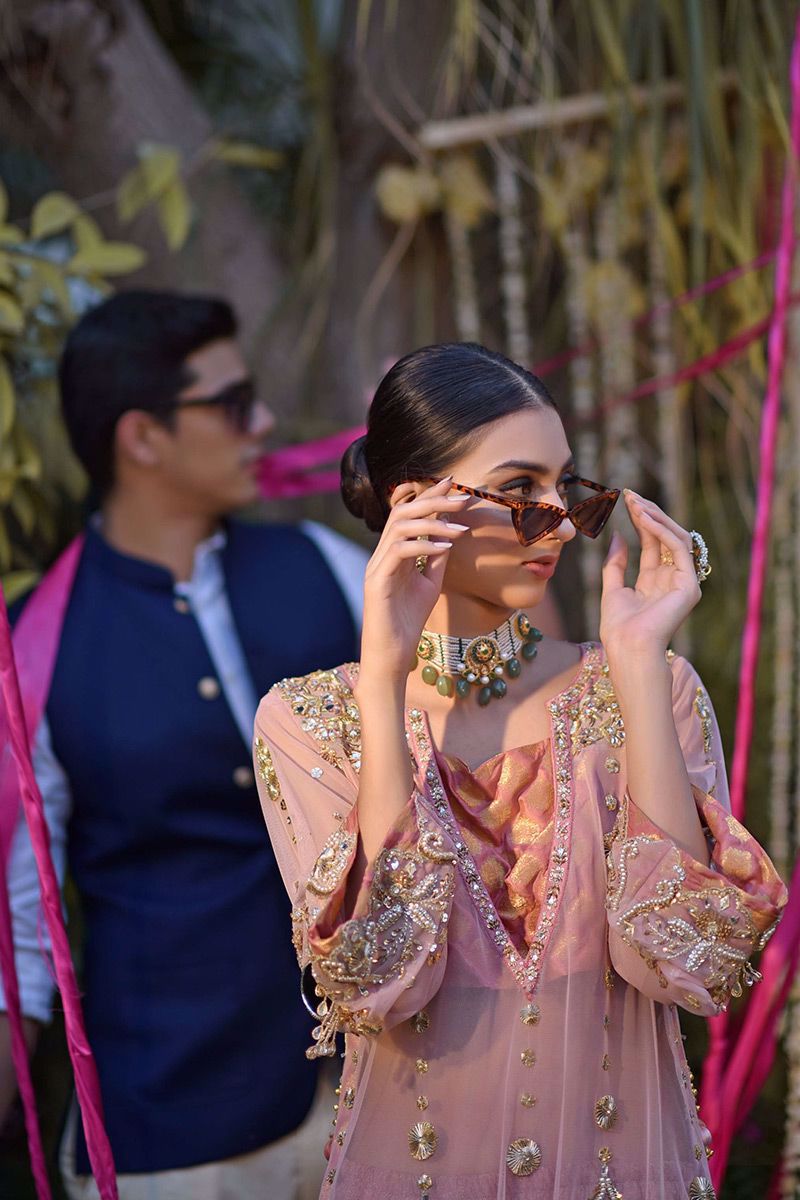 Blush Pink Zardozi Net Salwar Kameez (3-Piece) - Image 9