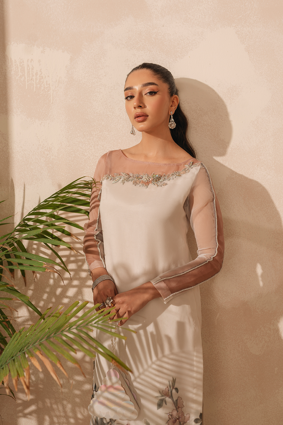 Pastel Pink & Blue Crystal Embellished Organza Salwar Kameez (2-Piece) - Image 4