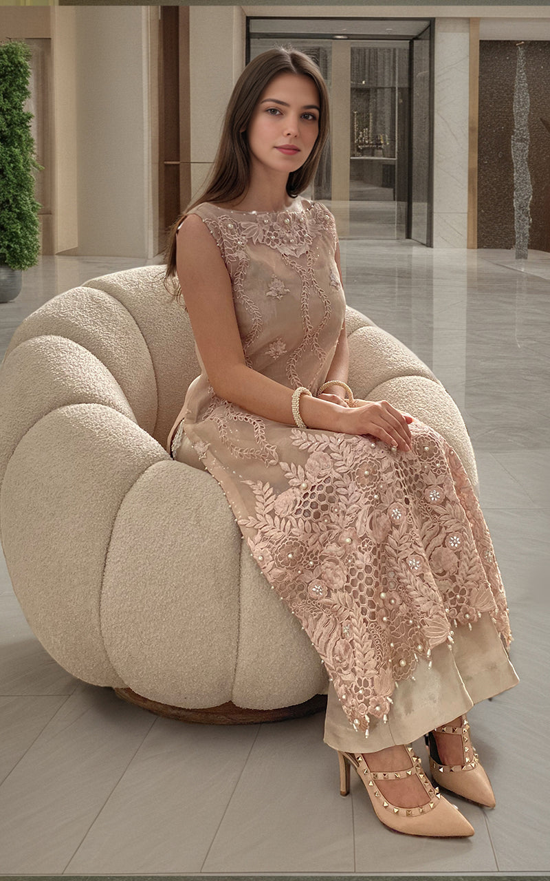 Blush Pink Cutwork Embroidered Organza Salwar Kameez (2-Piece) - Image 1