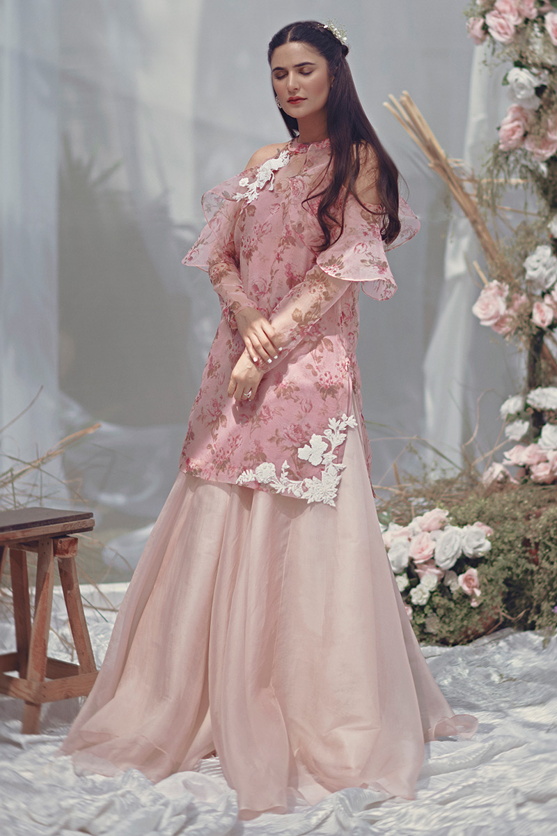 Pink Embroidered Organza Salwar Kameez (2-Piece) - Image 1