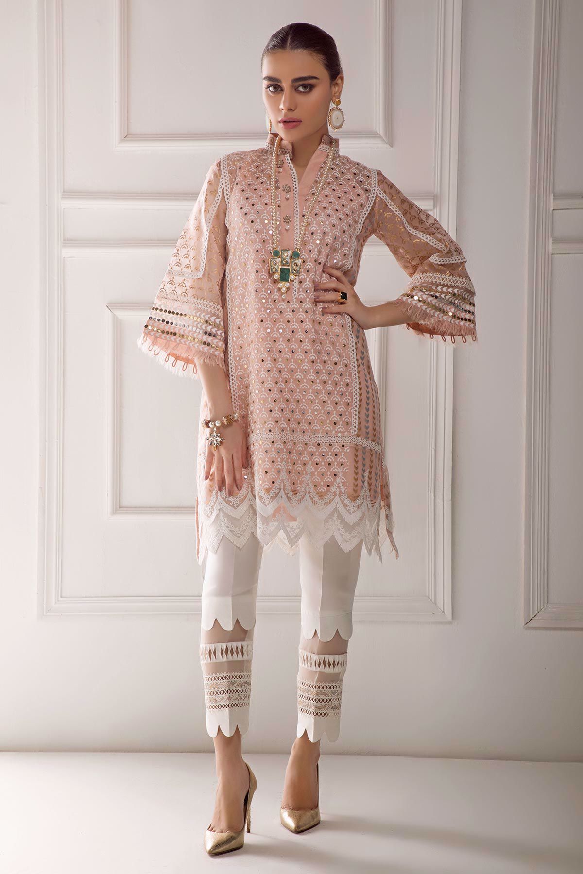 Blush Pink Kaamdani Pure Organza Kurta Set (3-Piece) - Image 3