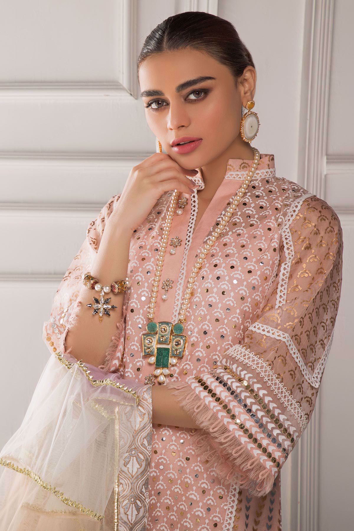 Blush Pink Kaamdani Pure Organza Kurta Set (3-Piece) - Image 5