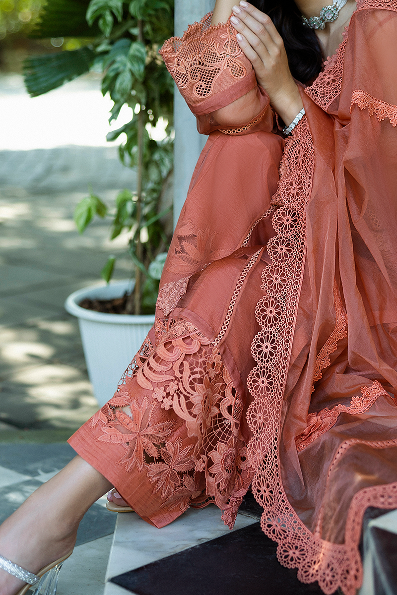 Pakistani Coral Embroidered Organza Salwar Kameez (3-Piece) - Image 19