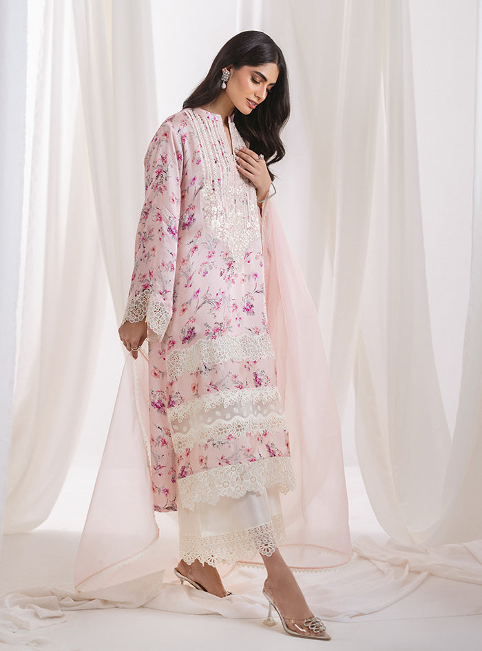 Pakistani Powder Pink Lace Embroidered Floral Suit (3-Piece) - Image 4