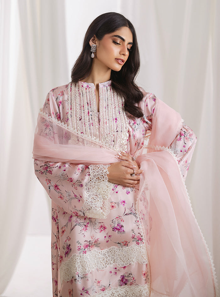 Pakistani Powder Pink Lace Embroidered Floral Suit (3-Piece) - Image 7