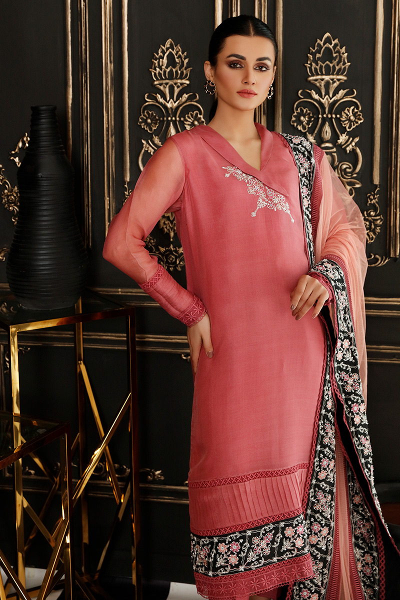 Melon Embroidered Organza Salwar Kameez (3-Piece) - Image 2