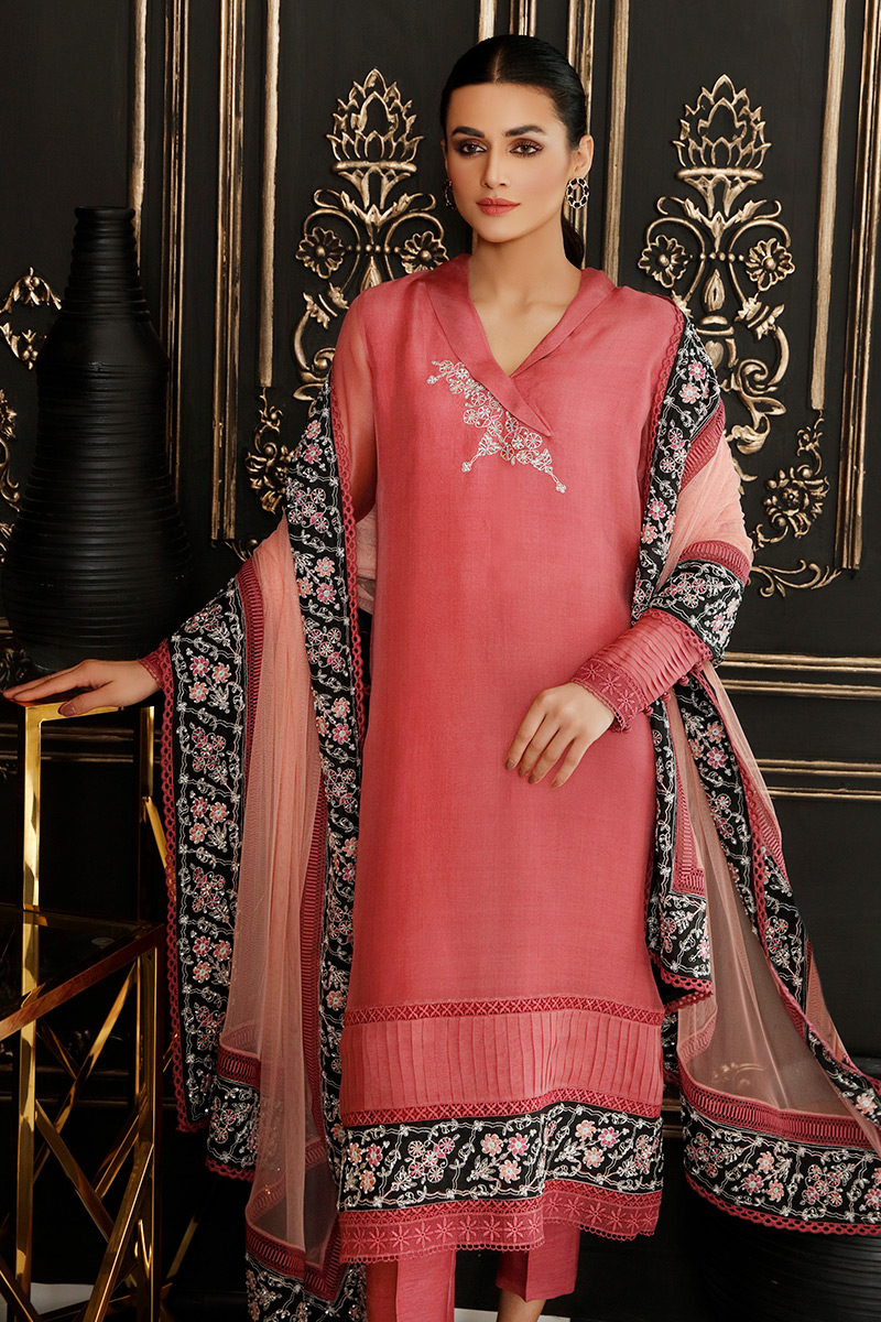 Melon Embroidered Organza Salwar Kameez (3-Piece) - Image 3