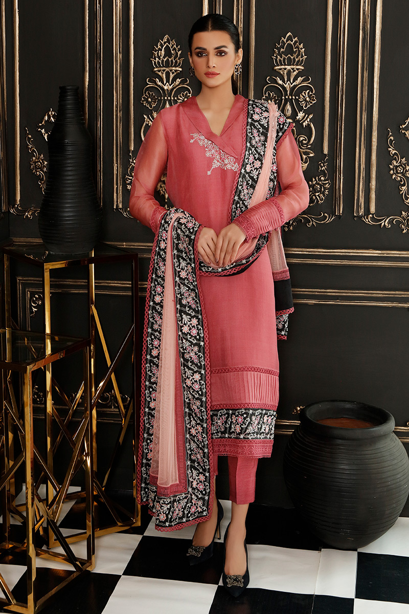 Melon Embroidered Organza Salwar Kameez (3-Piece) - Image 4