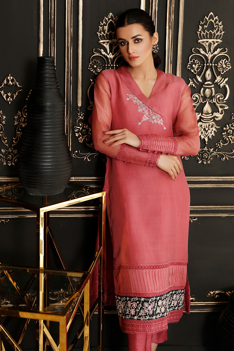 Melon Embroidered Organza Salwar Kameez (3-Piece) - Image 5