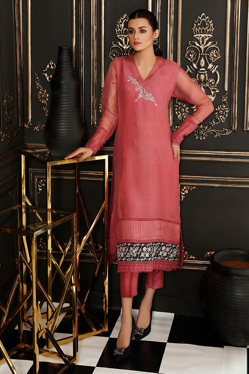 Melon Embroidered Organza Salwar Kameez (3-Piece) - Image 6
