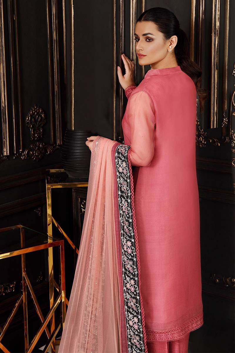 Melon Embroidered Organza Salwar Kameez (3-Piece) - Image 7