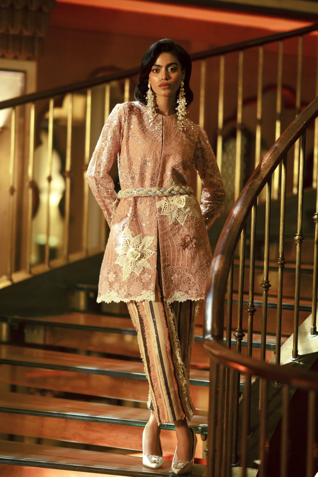 Blush Embroidered Organza Jacket Salwar Kameez (2-Piece) - Image 1