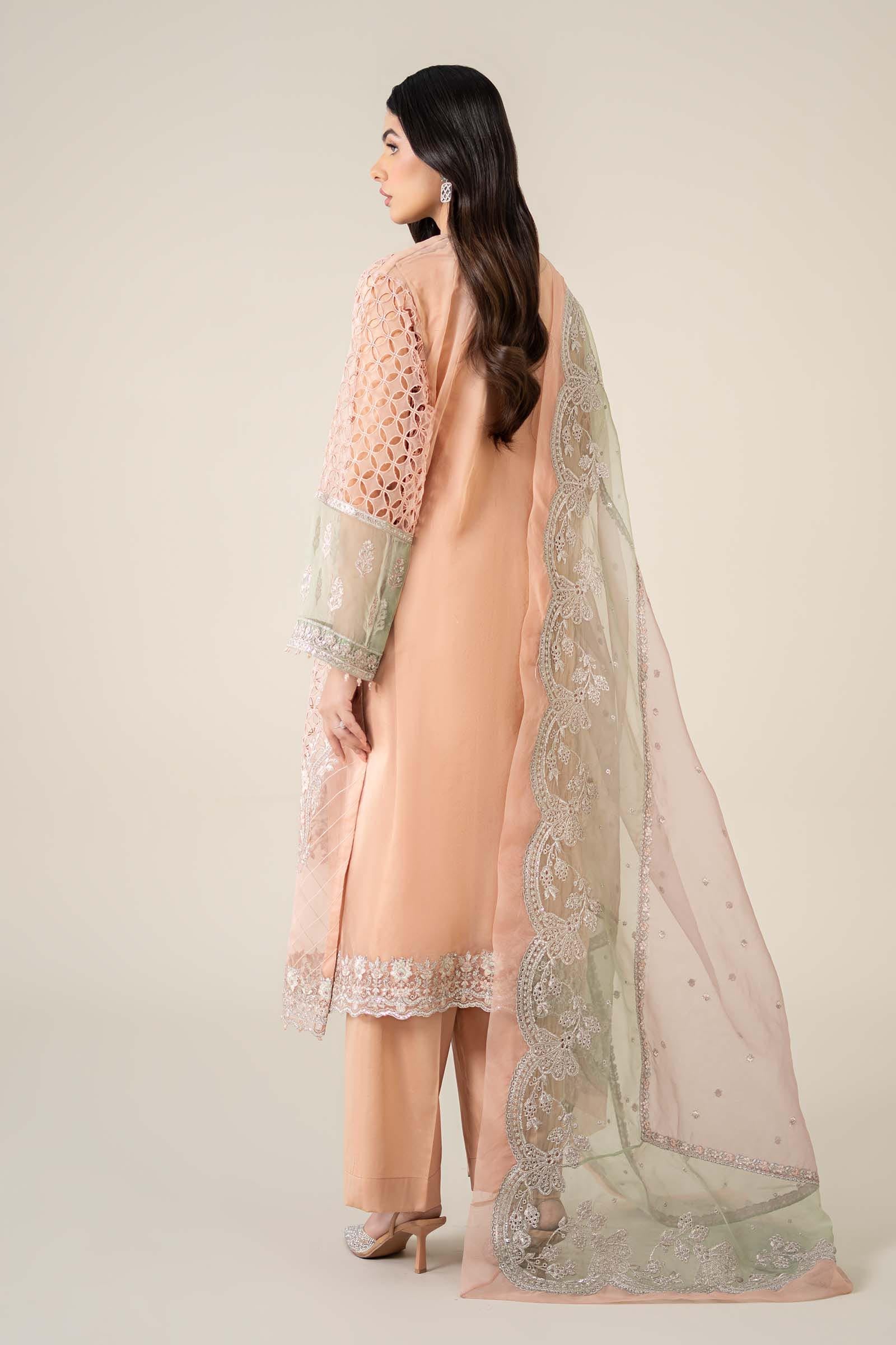 Pakistani Peach Embroidered Organza 3-Piece Suit - Image 10