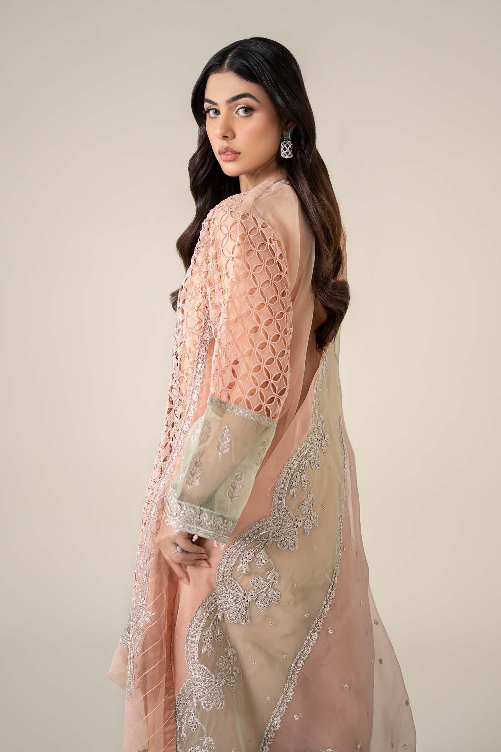 Pakistani Peach Embroidered Organza 3-Piece Suit - Image 9