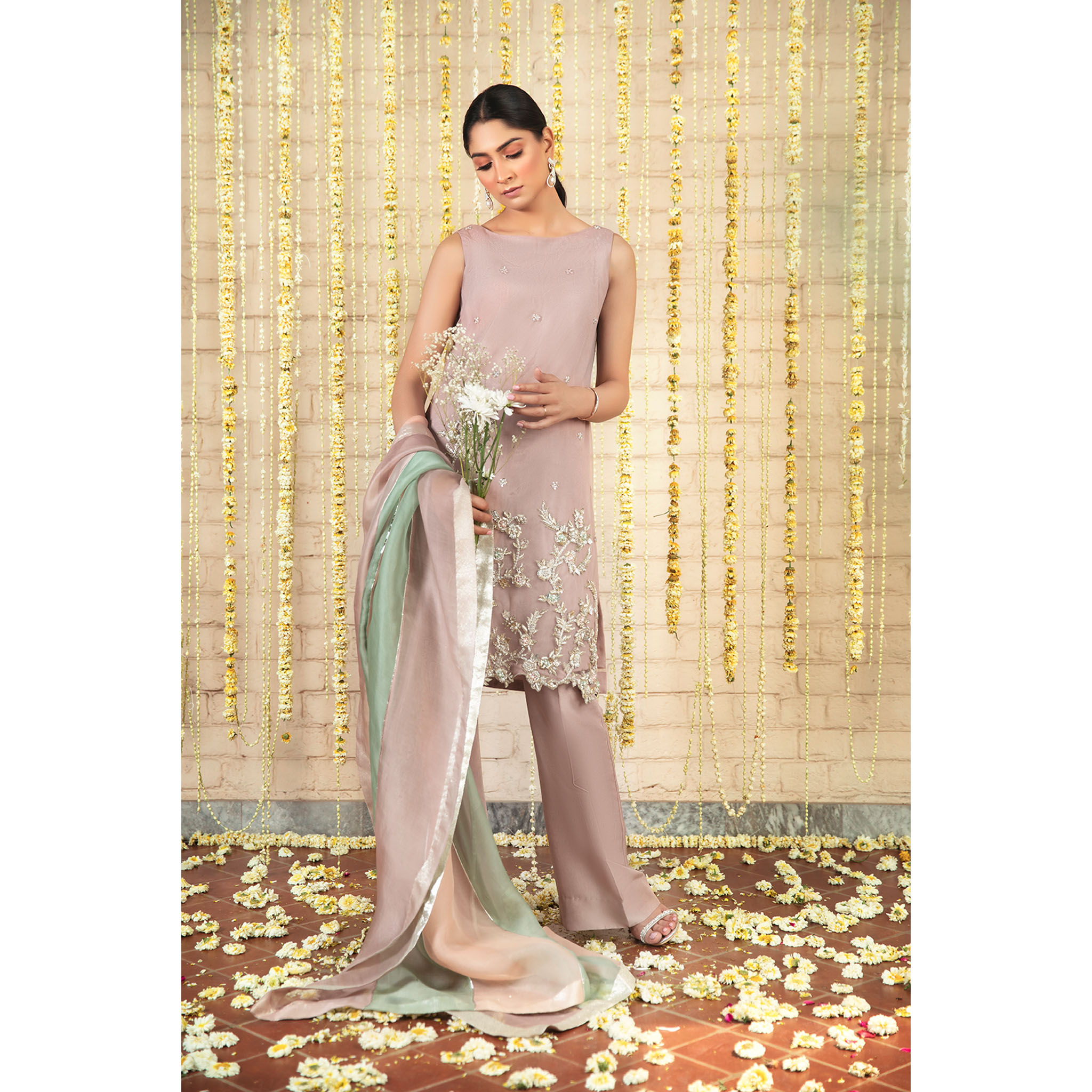 Mauve Embroidered Organza Salwar Kameez (3-Piece) - Image 1