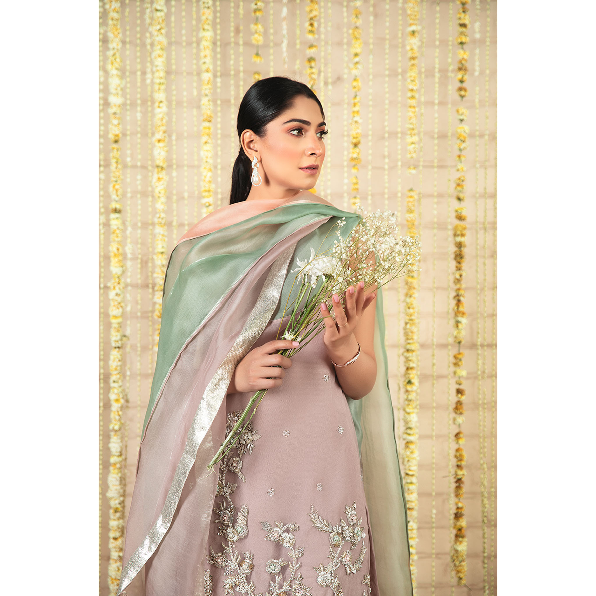 Mauve Embroidered Organza Salwar Kameez (3-Piece) - Image 4