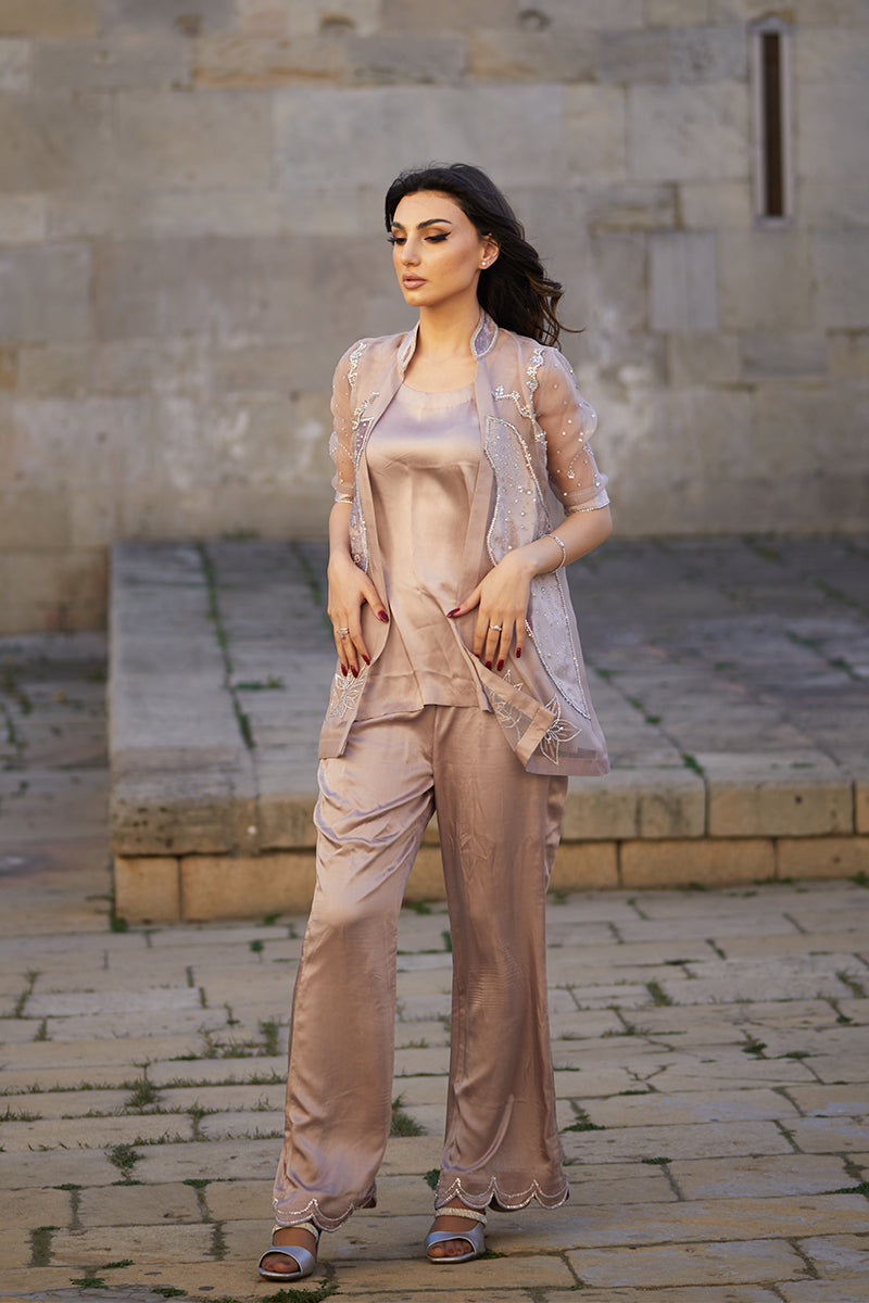 Powder Pink Swarovski Organza Silk Jacket Set (3-Piece) - Image 1