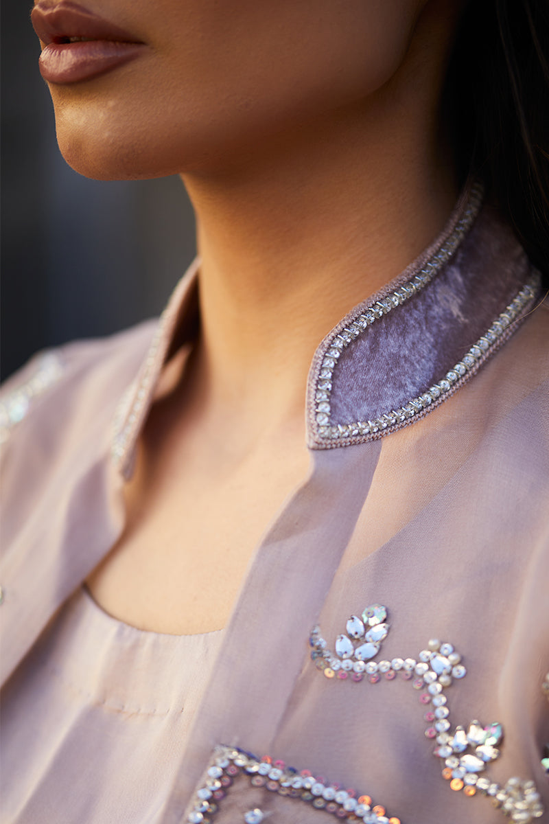 Powder Pink Swarovski Organza Silk Jacket Set (3-Piece) - Image 10