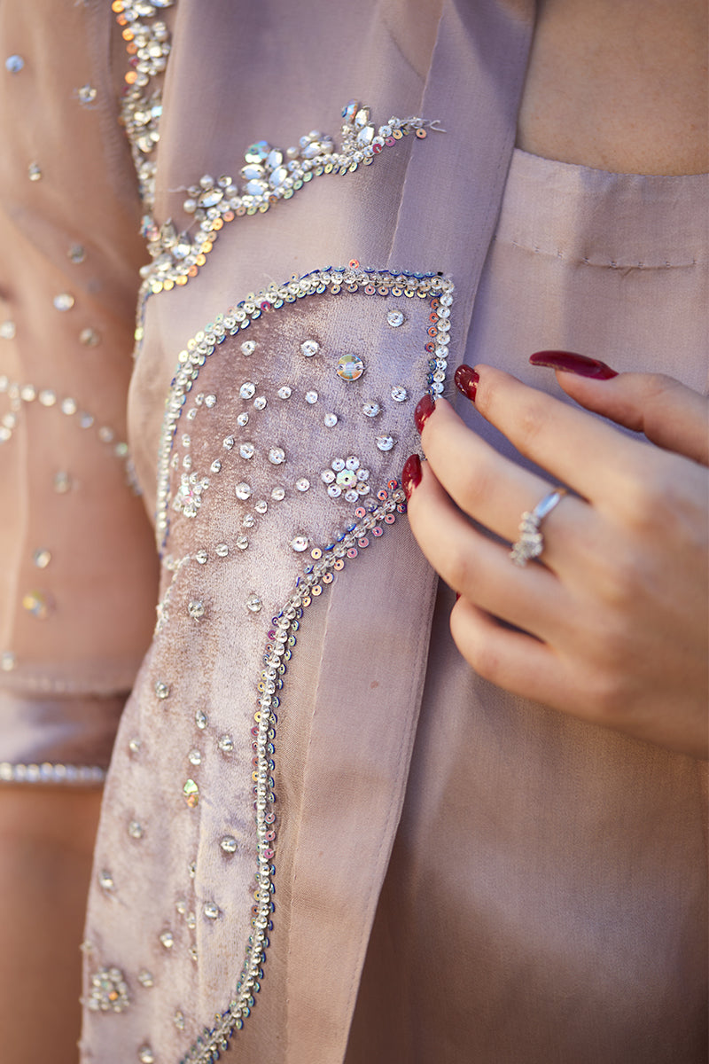 Powder Pink Swarovski Organza Silk Jacket Set (3-Piece) - Image 11