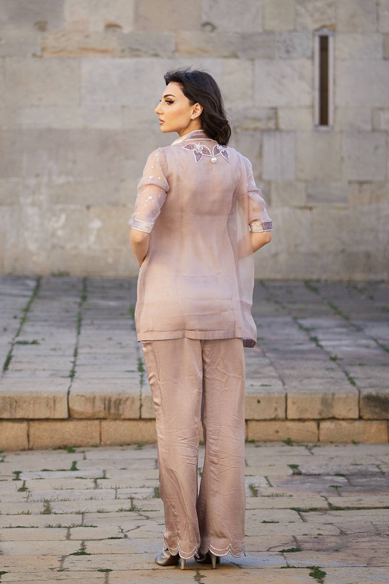 Powder Pink Swarovski Organza Silk Jacket Set (3-Piece) - Image 2