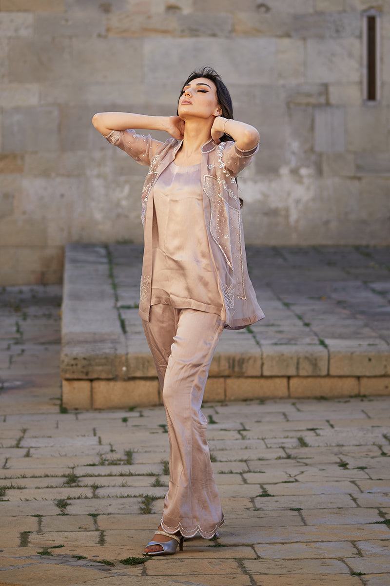 Powder Pink Swarovski Organza Silk Jacket Set (3-Piece) - Image 4