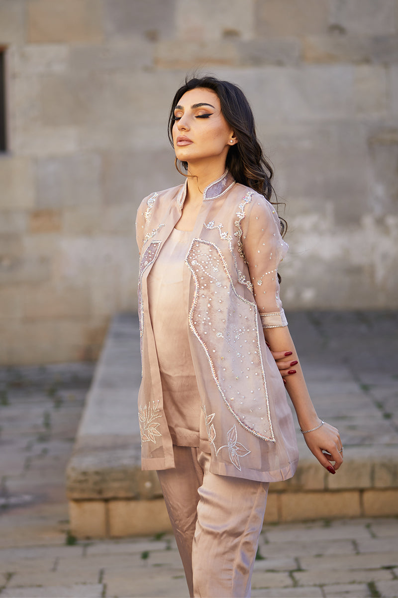 Powder Pink Swarovski Organza Silk Jacket Set (3-Piece) - Image 7