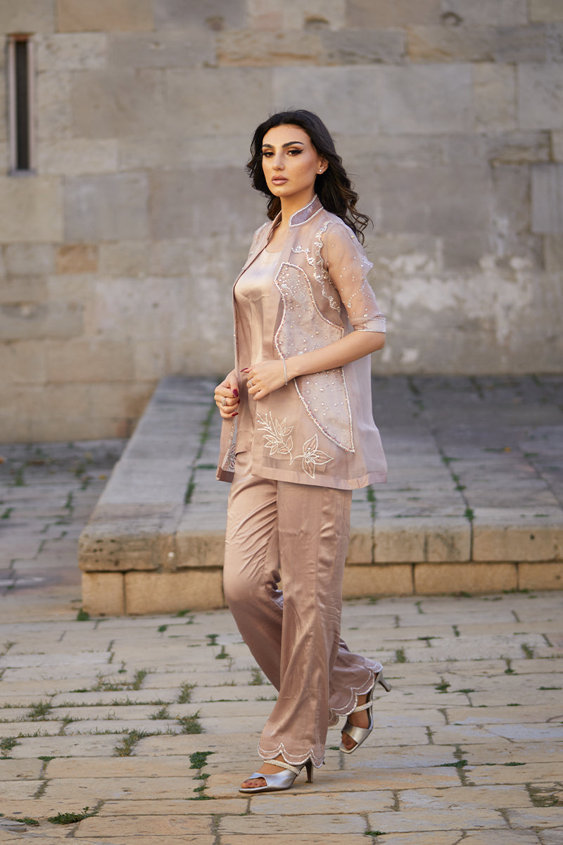 Powder Pink Swarovski Organza Silk Jacket Set (3-Piece) - Image 8